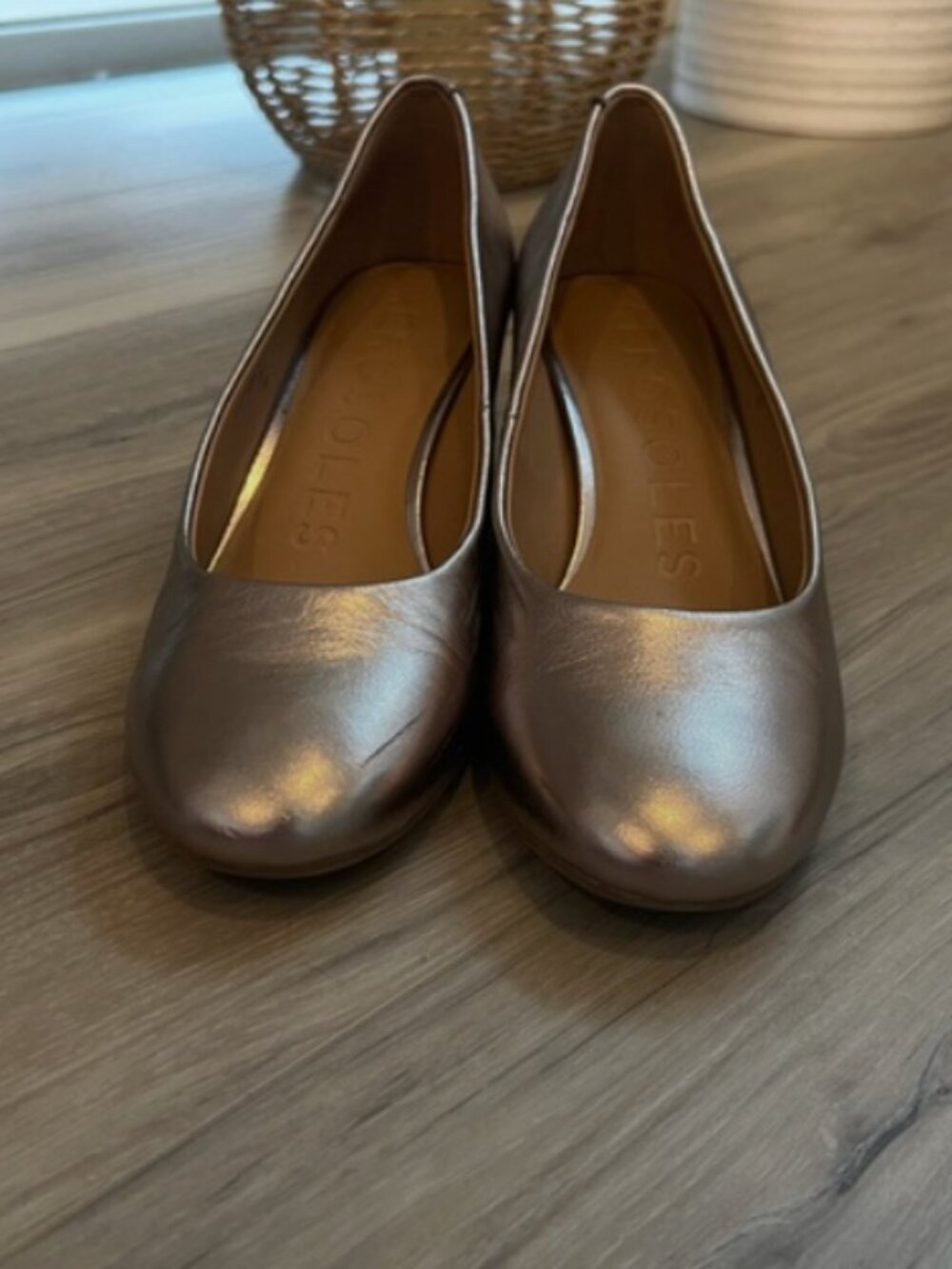 Aerosoles Betsy pumps featuring a shimmering champagne color- all leather